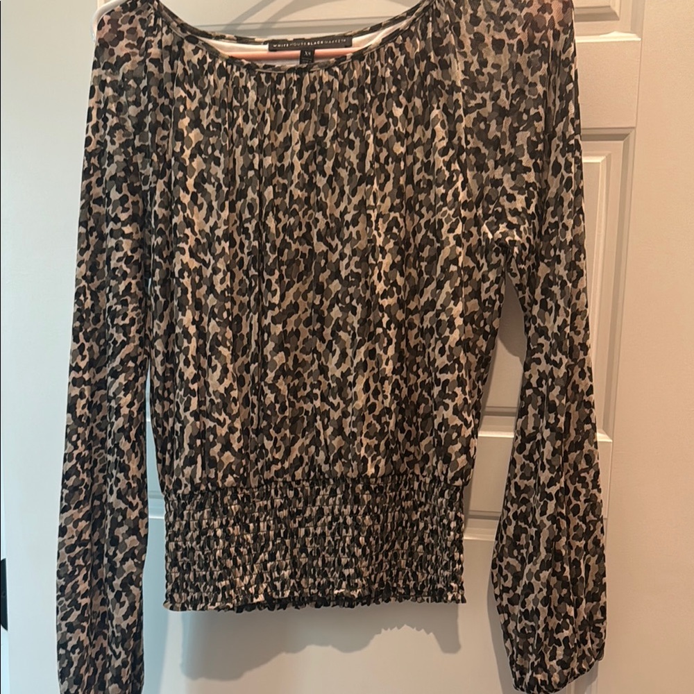 MICHAEL Michael Kors Smocked Leopard Print Blouse